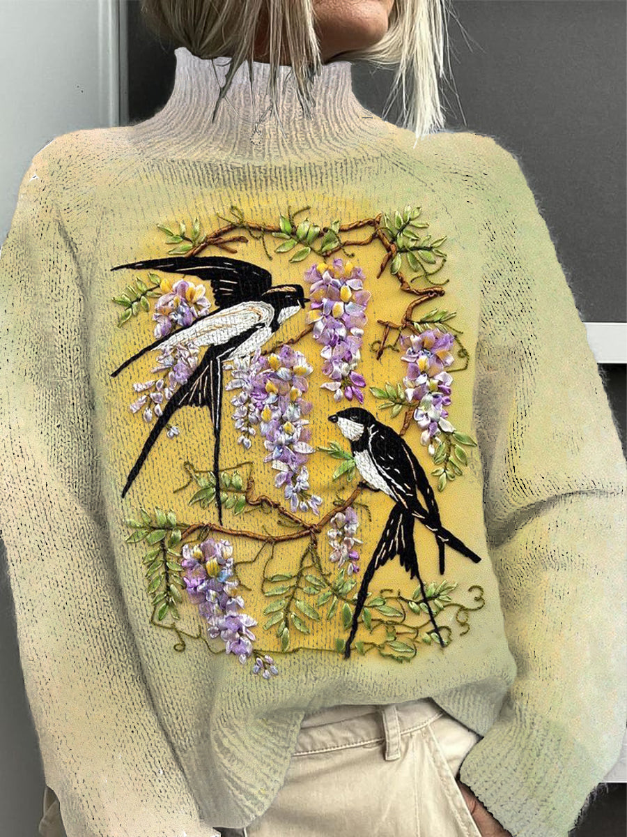 Women's Floral Swallow Knit Sweater