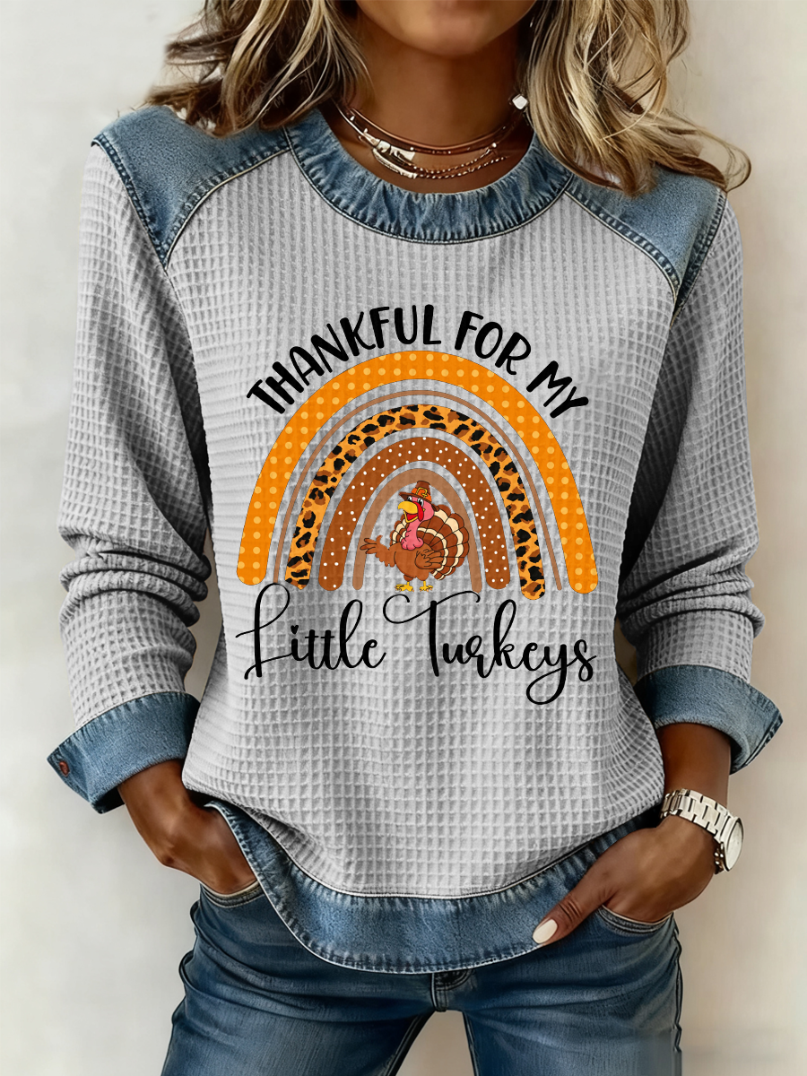 Women's Thankful For My Little Turkeys Print Top