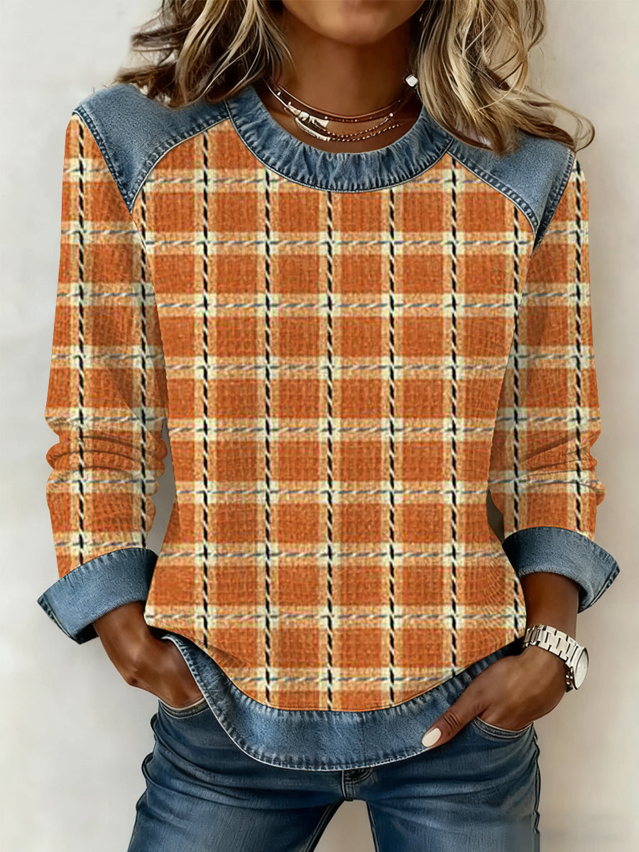 Women's Thanksgiving Print Waffle Sweatshirt