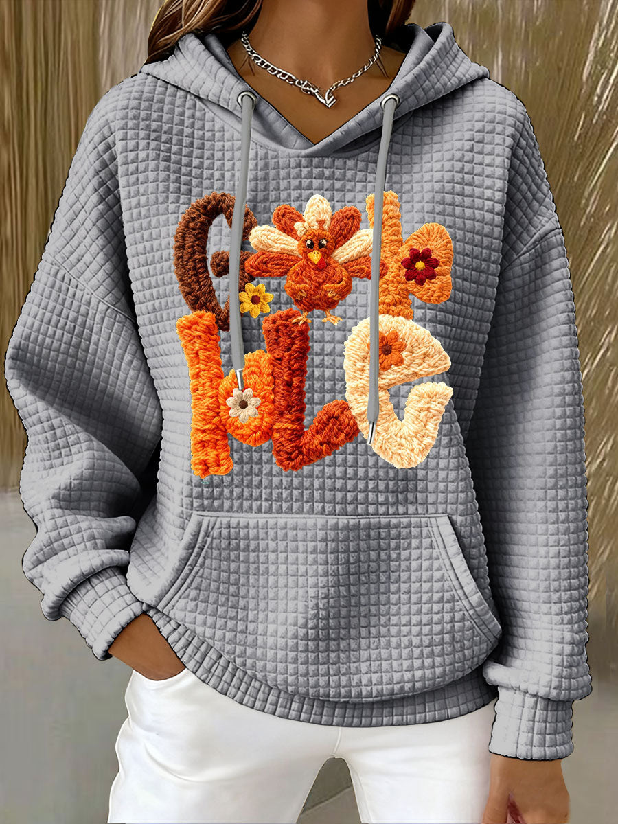 Women's Autumn Thanksgiving Faux Yarn Printed Hoodie