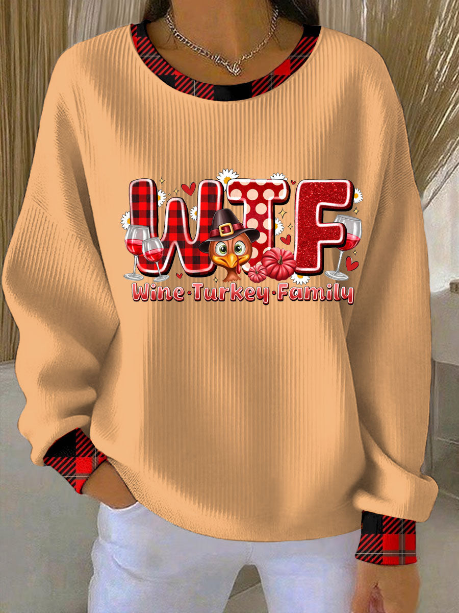 Women's Casual Thanksgiving Wine Turkey Family Sweatshirt