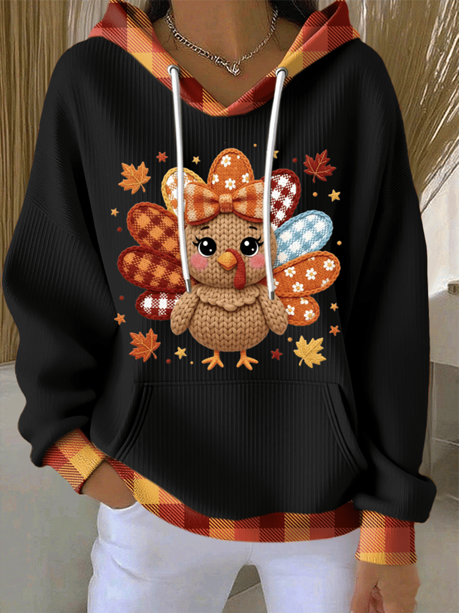 Women's Thanksgiving Print Casual Hooded Sweatshirt