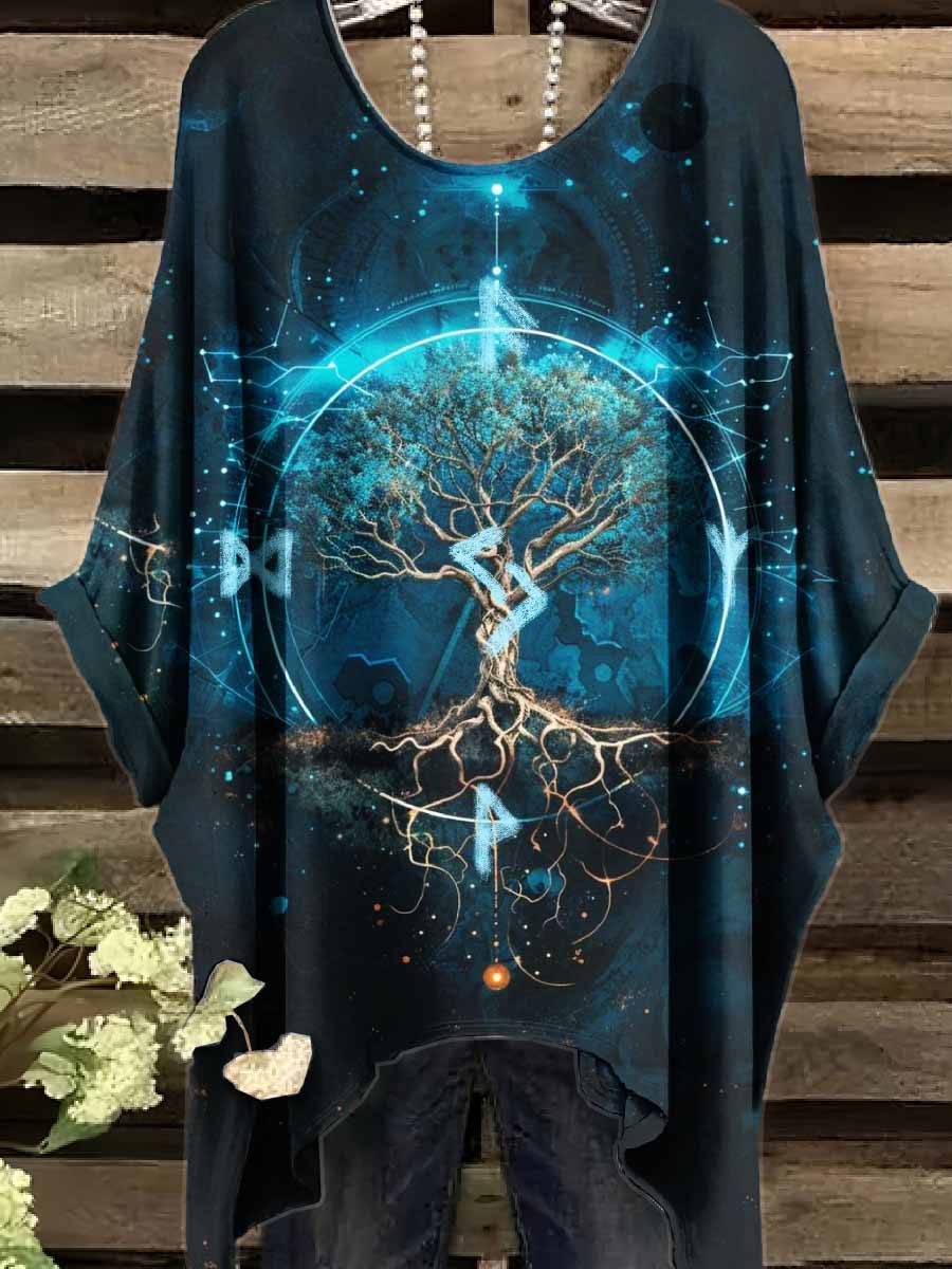 Printed V-Neck Lapel Button Loose Vintage Midi Shirt Dress