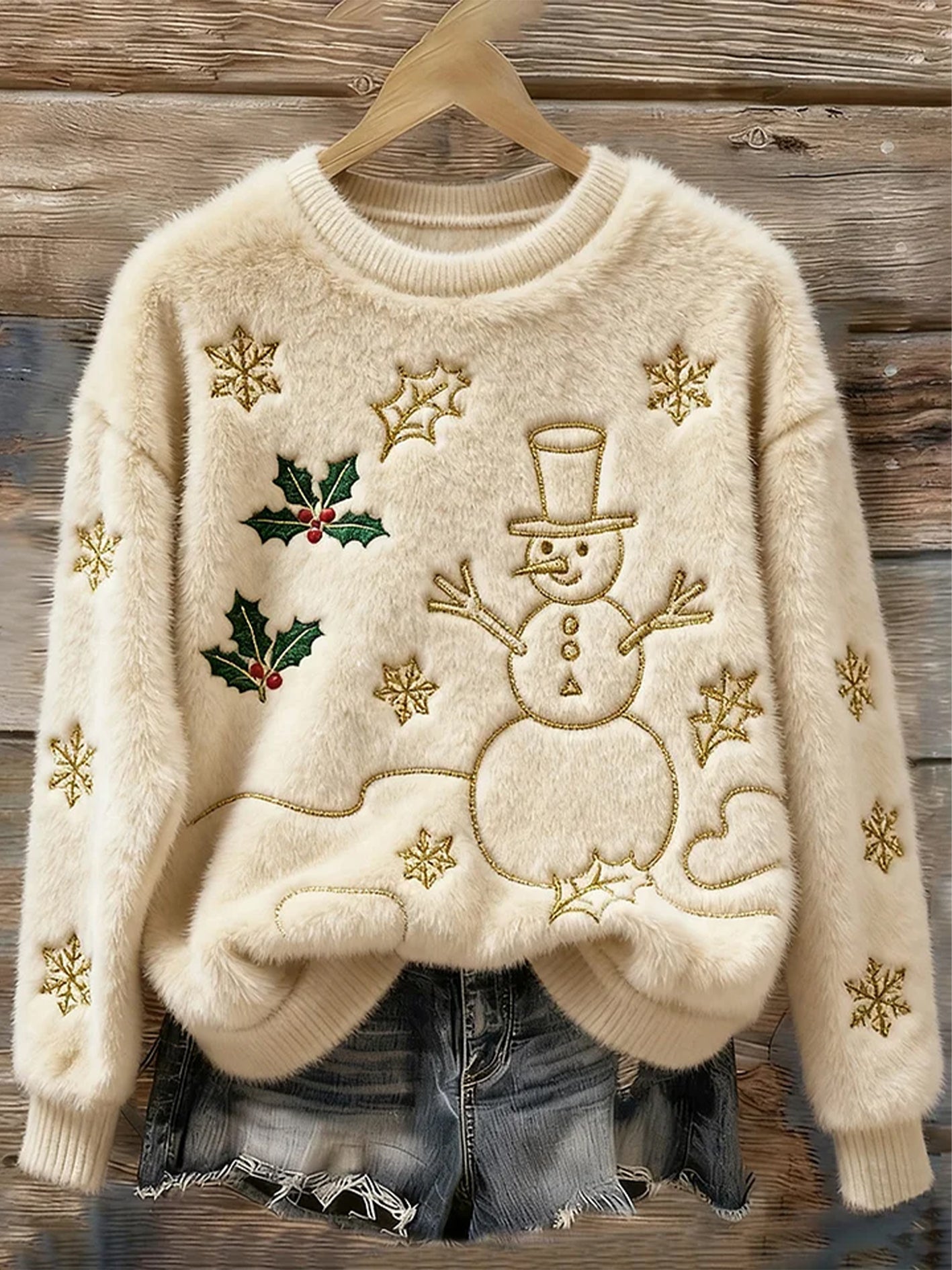 Women's Christmas Art Print Casual Flannel Sweater