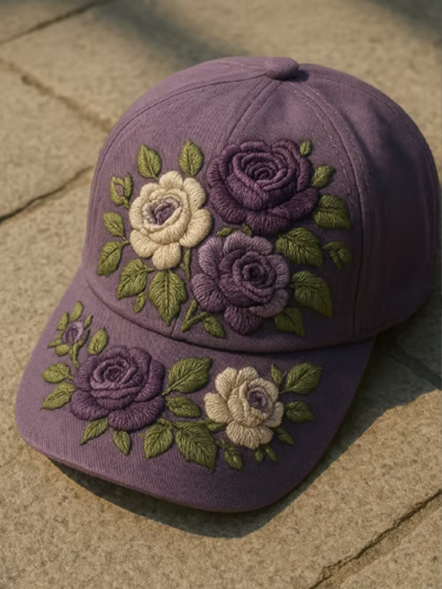 Unisex Purple Floral Print Baseball Hat