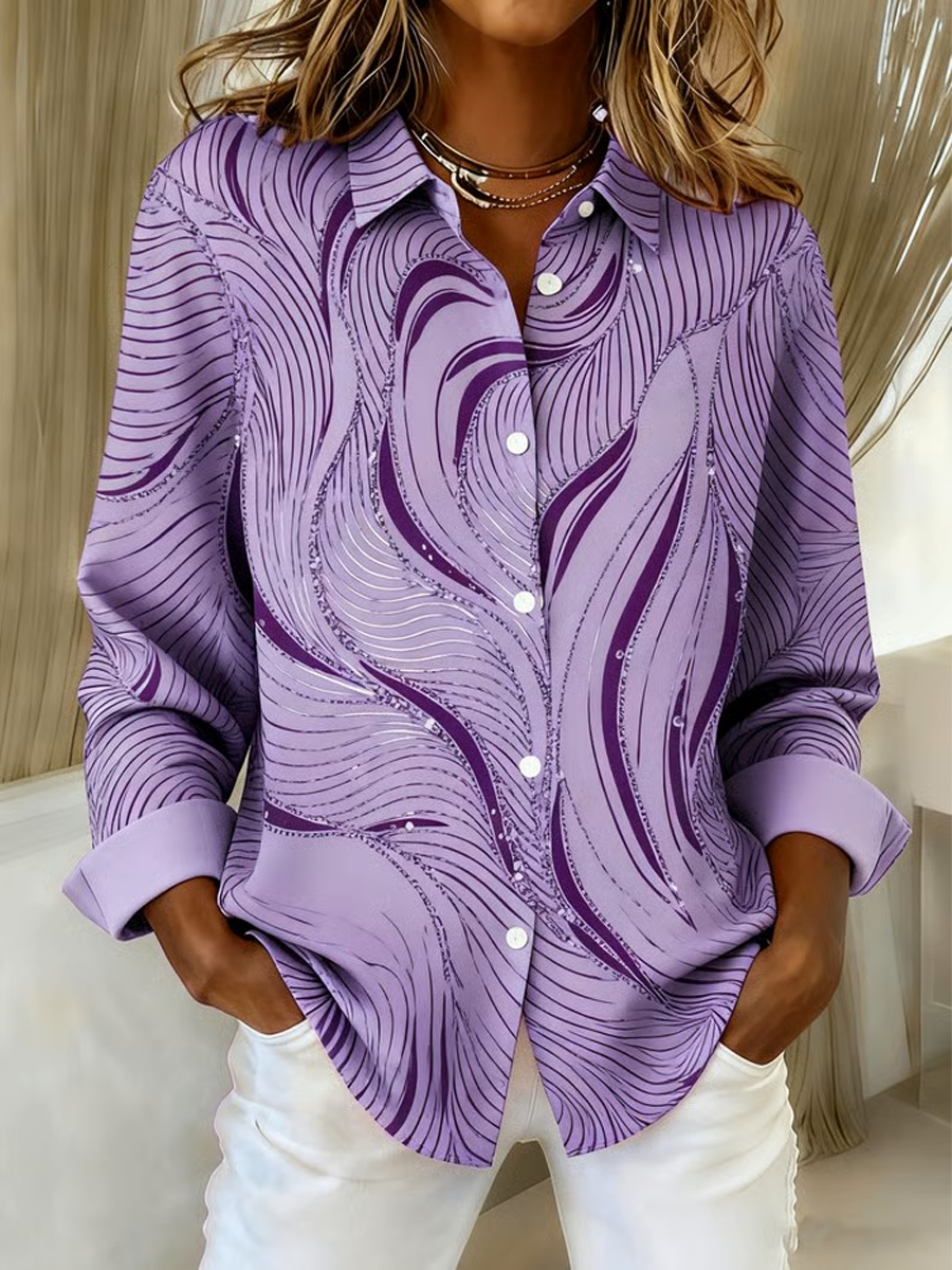 Women's Casual Purple Artistic Geometric Thick Shirt