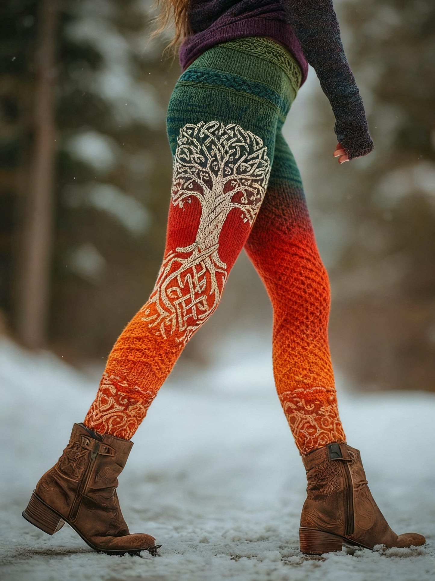 Women's Retro Viking Celtic Knot Tree Of Life Gradient Sports Stretch Leggings