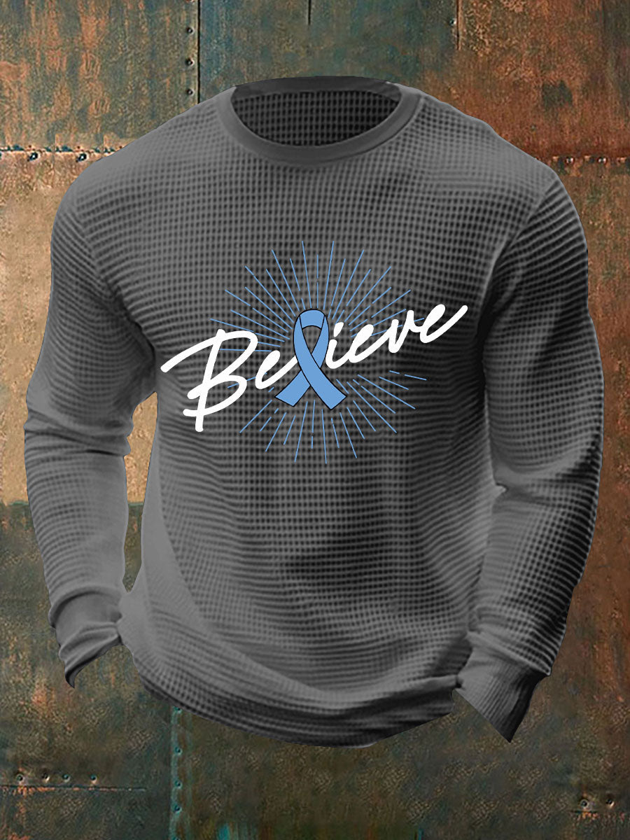 Men's Prostate Cancer Awareness Waffle Print Casual T-Shirt