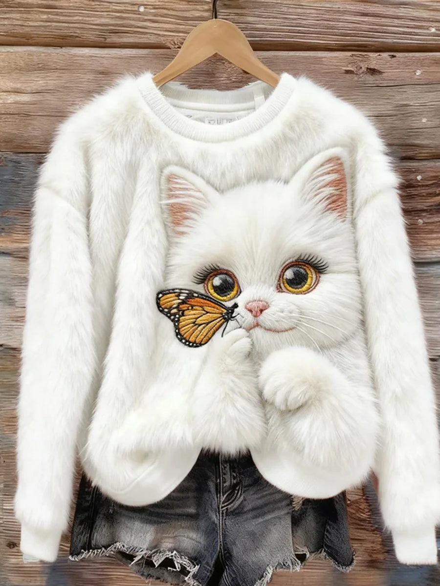 Women's Retro Animal Christmas Art Print Casual Flannel Top