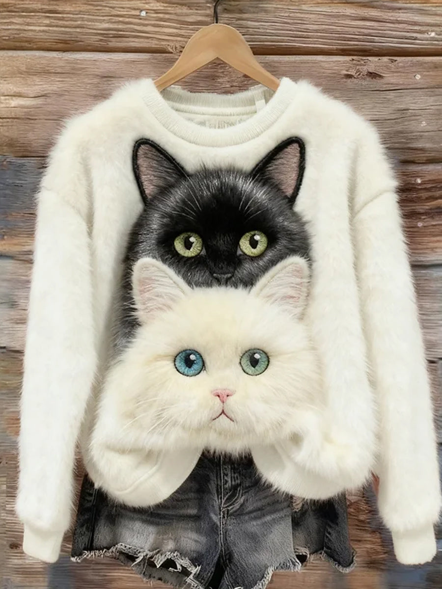 Women's Retro Animal Christmas Art Print Casual Flannel Top