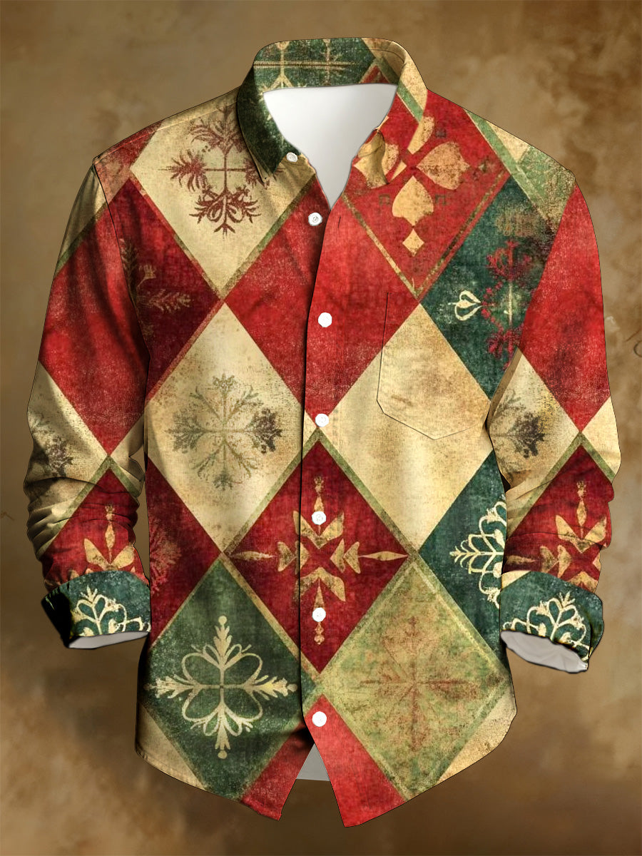 Men's Christmas Art Print Long-Sleeve Shirt