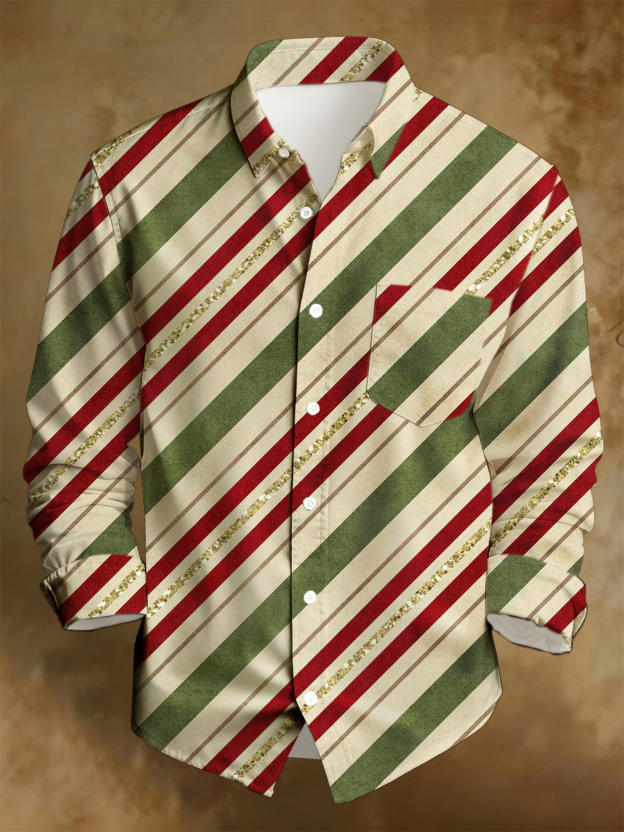 Men's Christmas Art Print Casual Long Sleeve Shirt