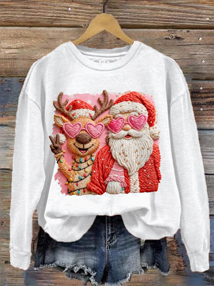Women's Faux Yarn Merry Christmas Santa Claus Print Casual Sweatshirt