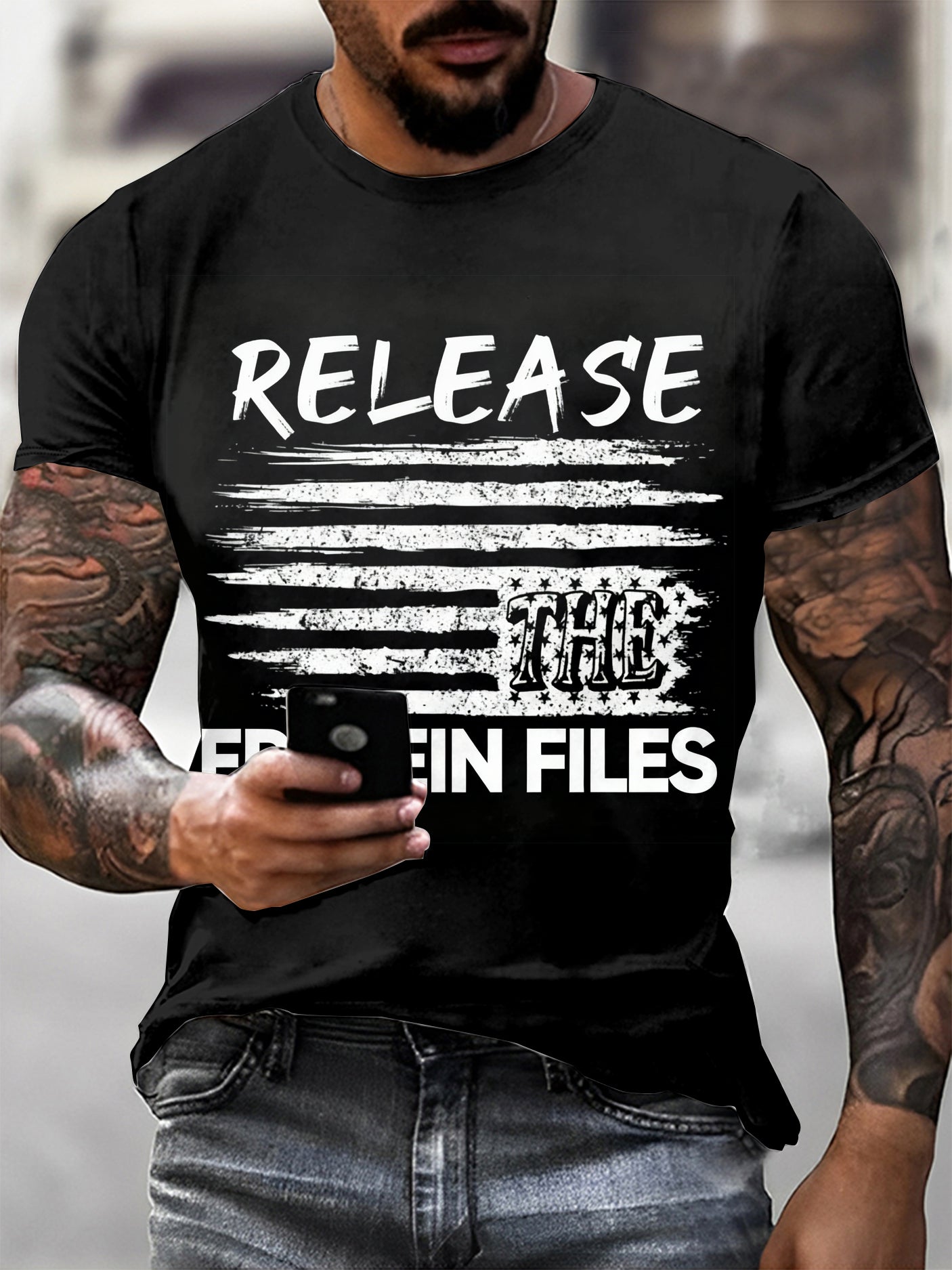Men's Release Epstein Files Printed Vintage Fashion Loose Short Sleeve T-Shirt