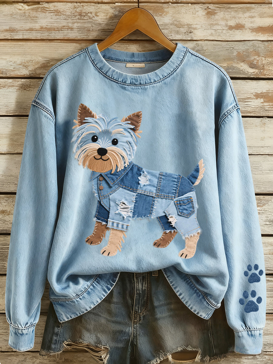 Women's Lovely Yorkshire Terrier Patchwork Pattern Sweatshirt