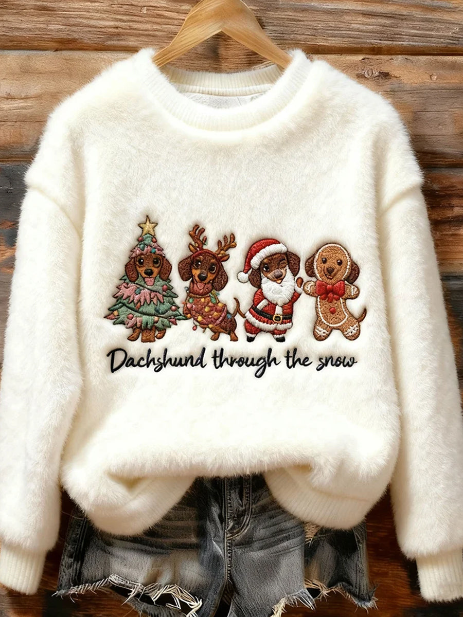 Women's Retro Animal Christmas Art Print Casual Flannel Top