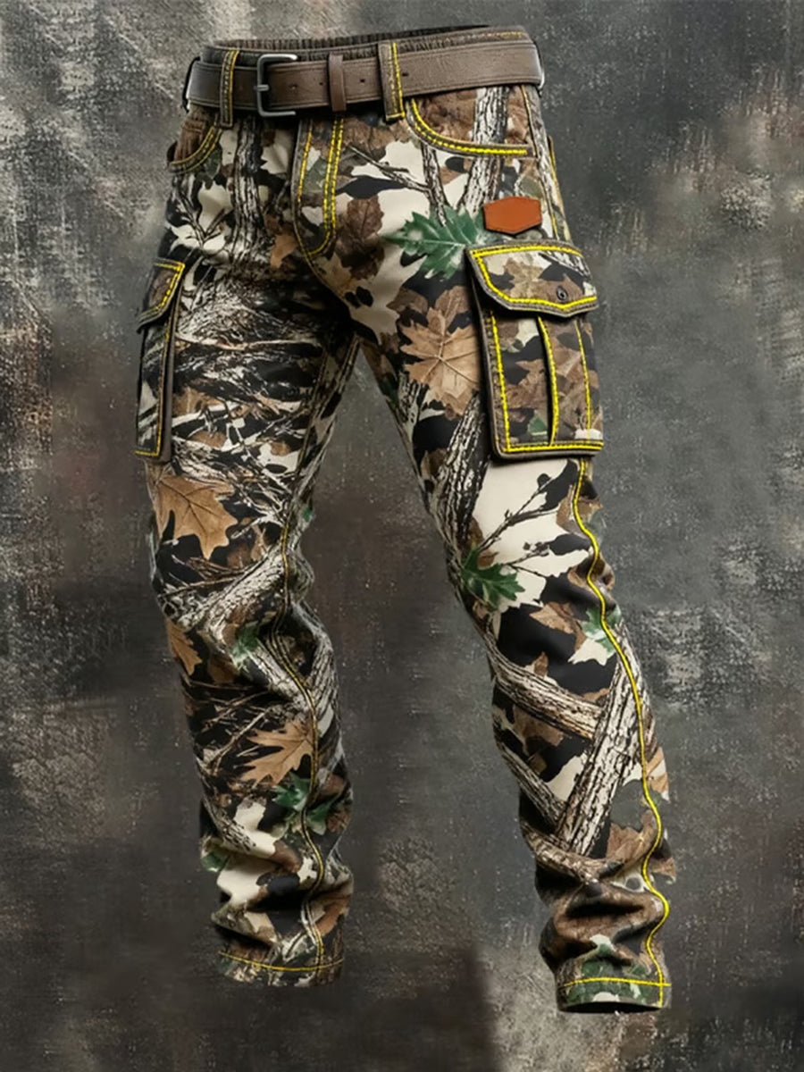 Men's Vintage Camouflage Distressed Pocket Work Pants