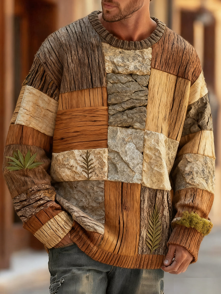 Men's Retro Abstract Art Print Comfortable Knitted Pullover Sweater