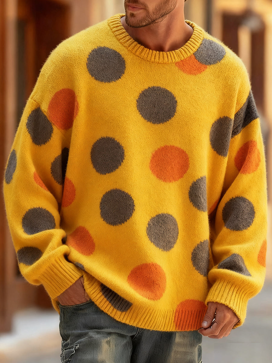 Men's Retro Abstract Art Print Comfortable Knitted Pullover Sweater