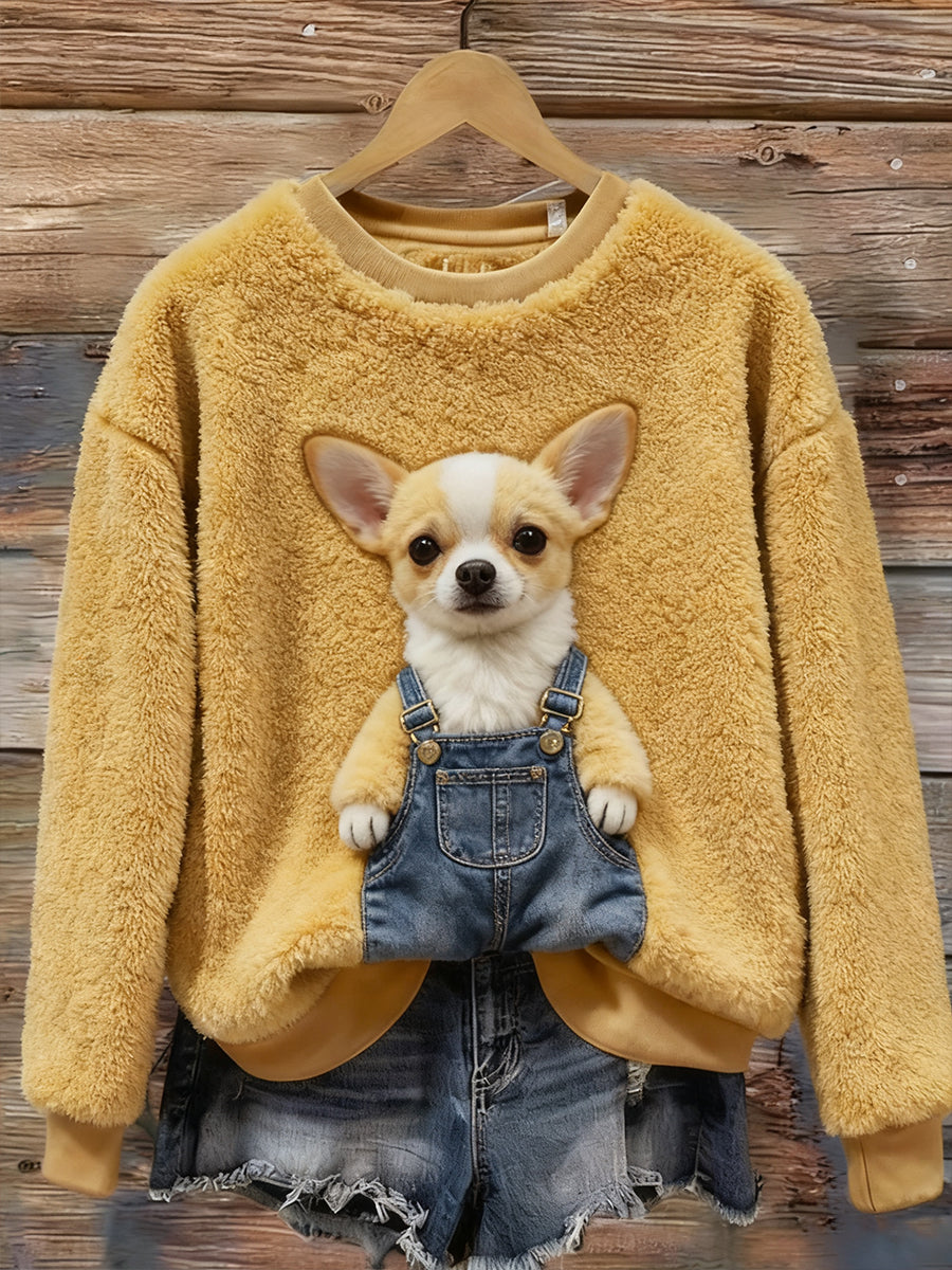 Women's Retro Animal Christmas Art Print Casual Flannel Top