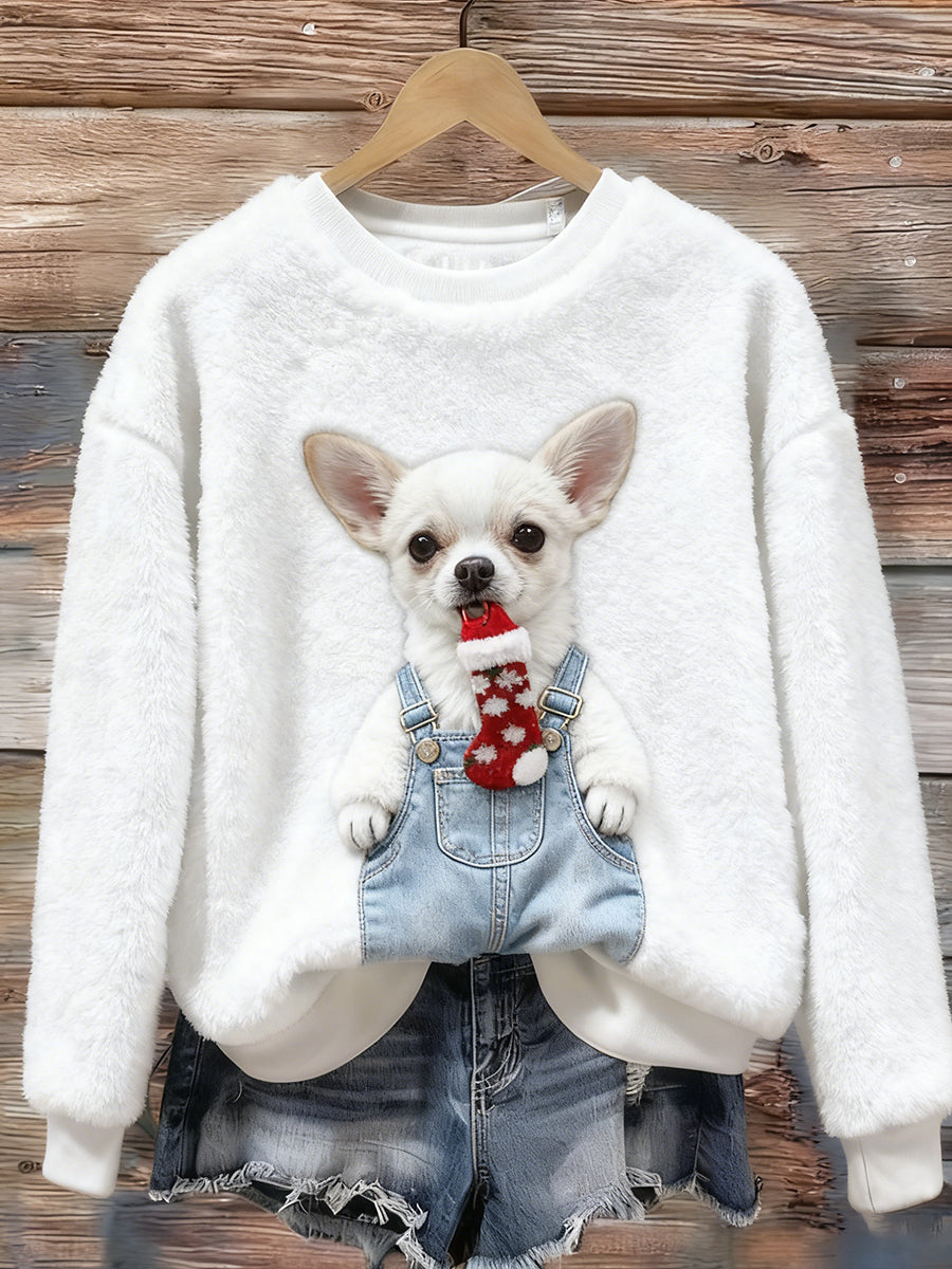 Women's Retro Animal Christmas Art Print Casual Flannel Top