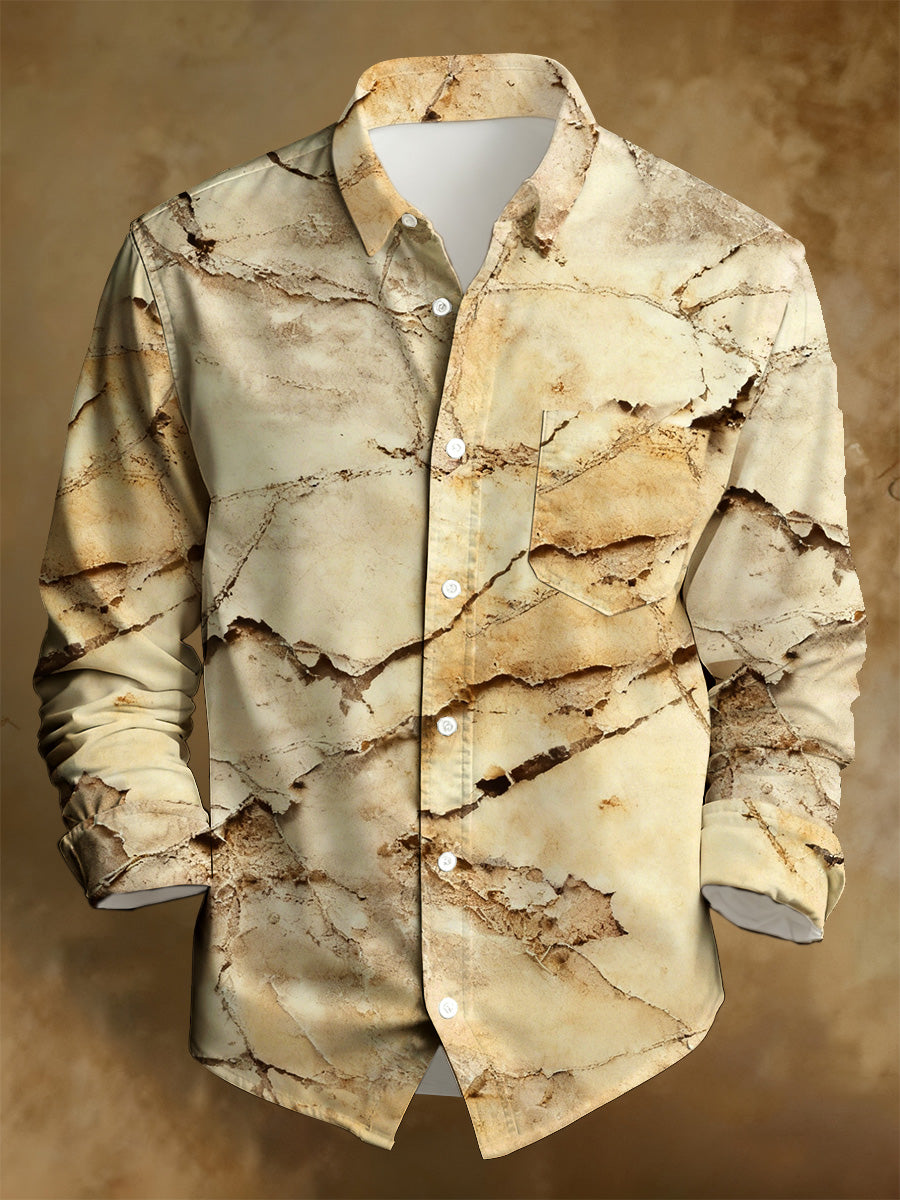 Men's Business Style Distressed Printed Long-Sleeved Shirt