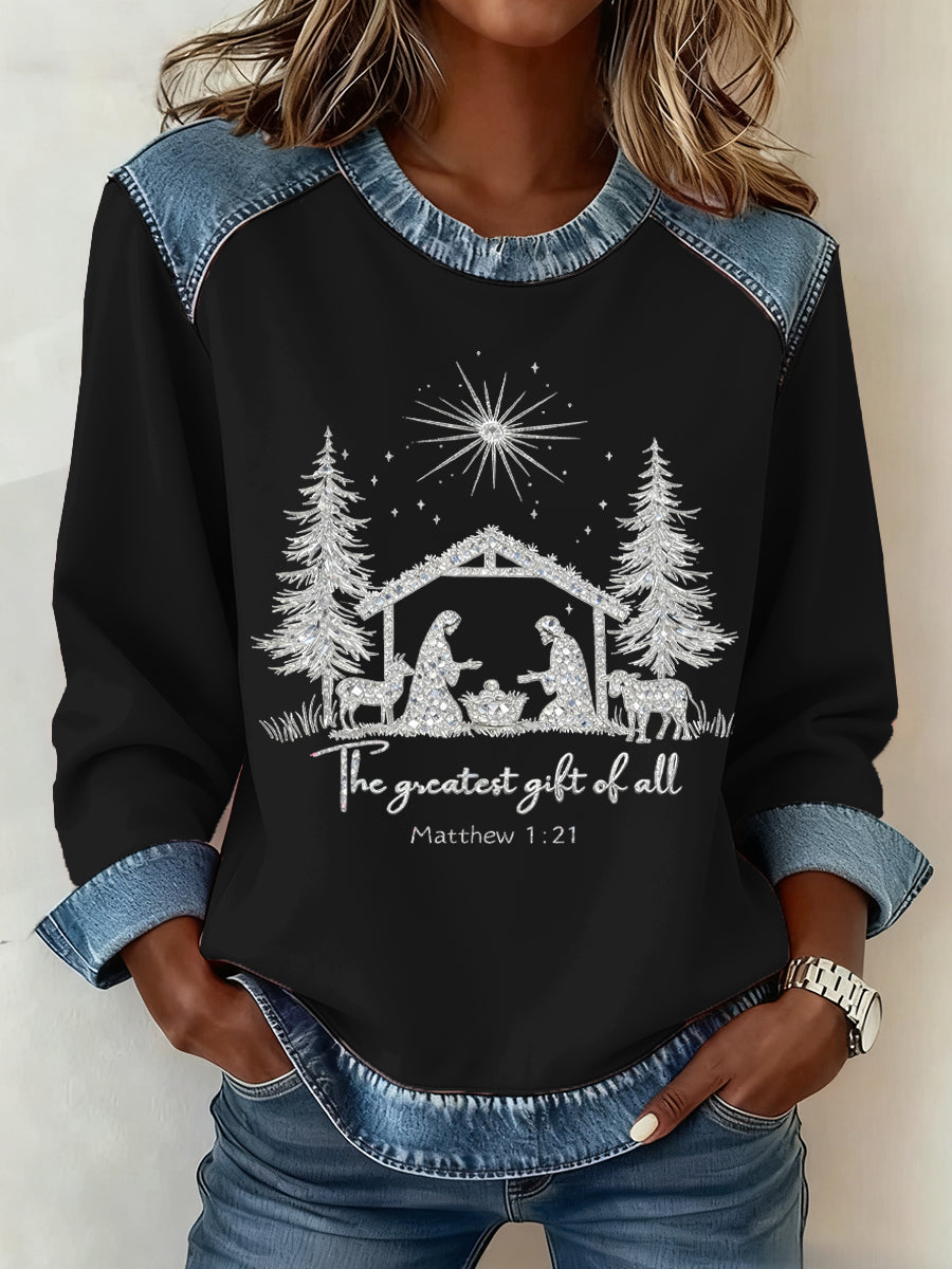 Women's Christmas Pattern Patchwork Art Sweatshirt