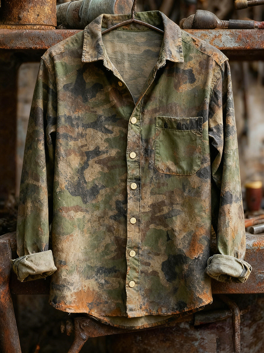 Men's Retro Art Print Casual Comfortable Long Sleeve Shirt