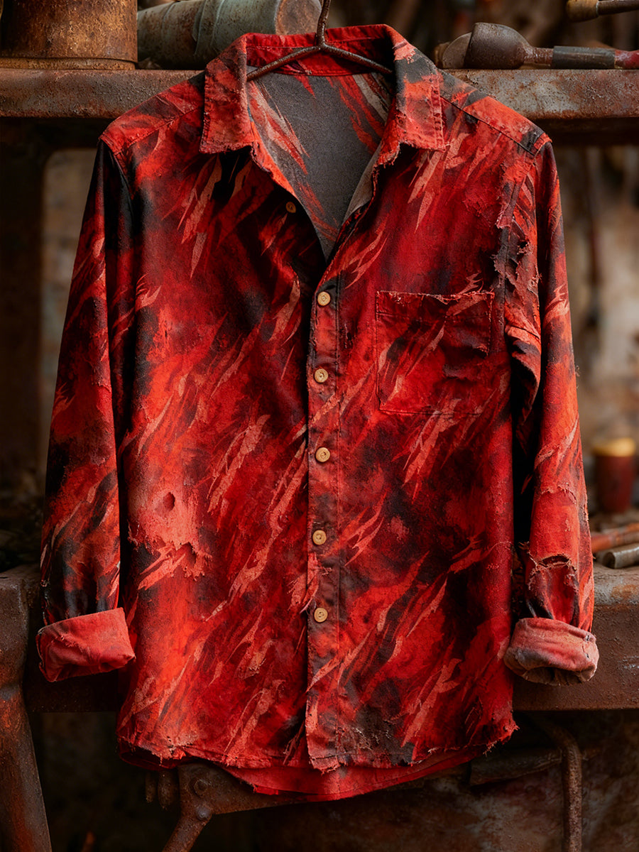 Men's Retro Art Print Casual Comfortable Long Sleeve Shirt