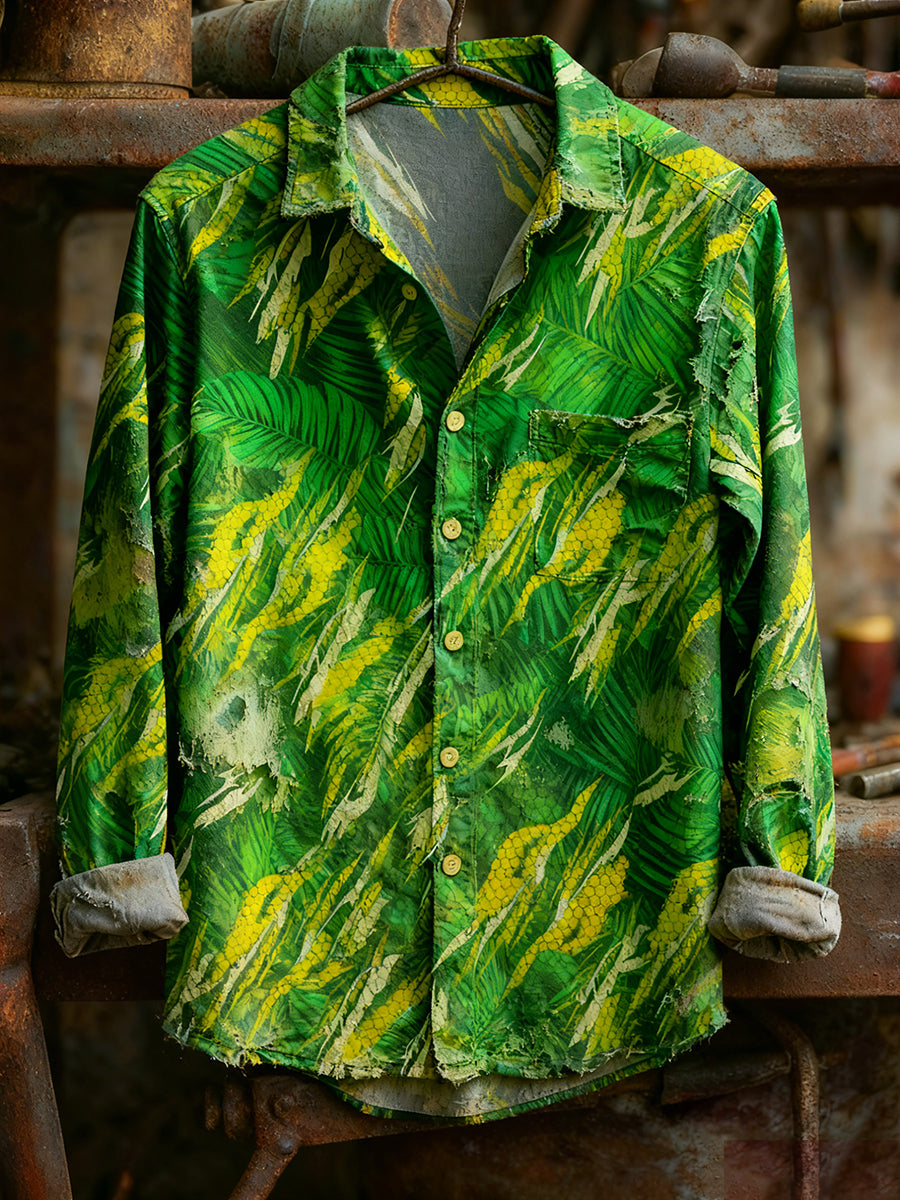 Men's Retro Art Print Casual Comfortable Long Sleeve Shirt