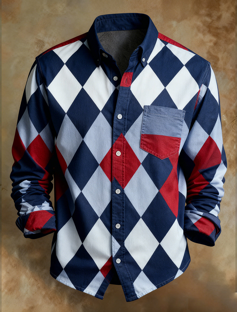 Men's Retro Abstract Art Print Comfortable Business Style Shirt