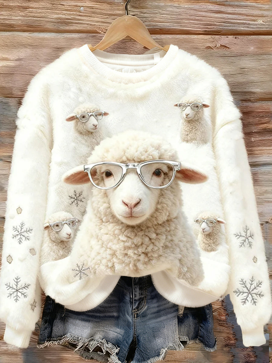 Women's Retro Animal Christmas Art Print Casual Comfort Flannel Top