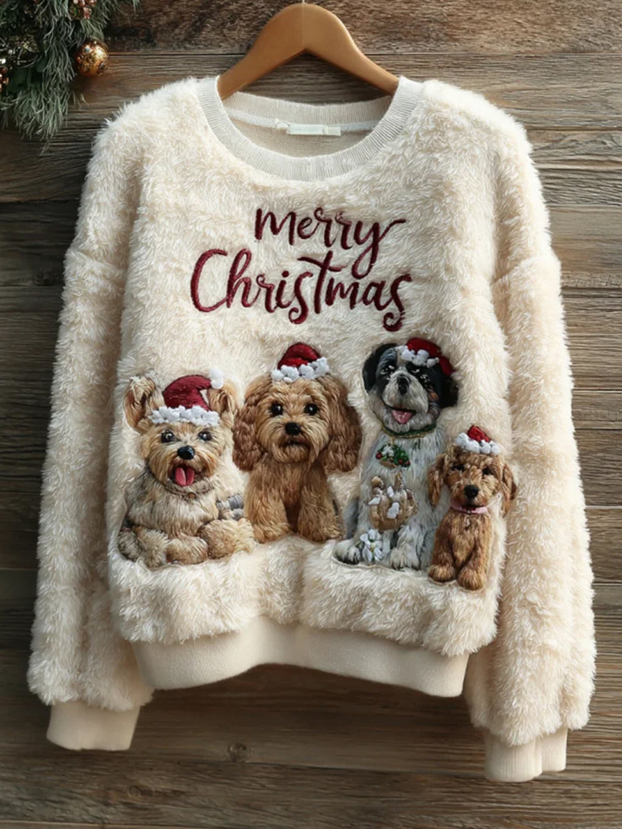 Women's Retro Animal Christmas Art Print Casual Comfort Flannel Top