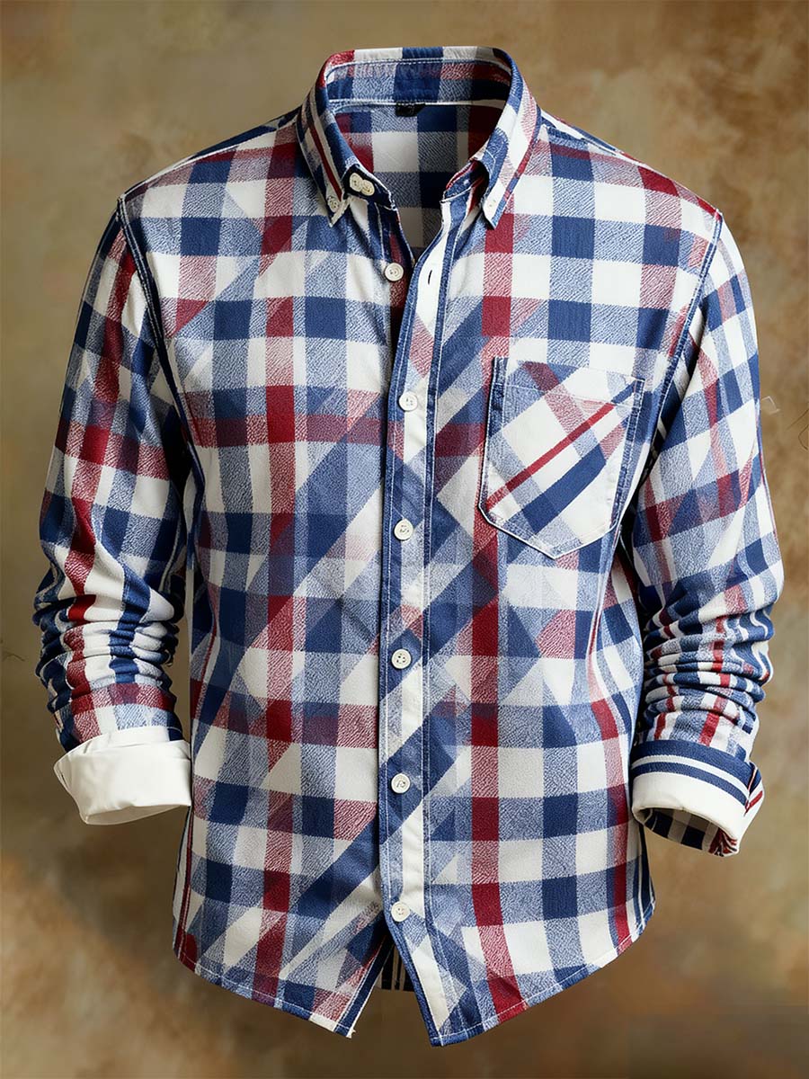 Men's Retro Abstract Art Print Comfortable Business Style Shirt