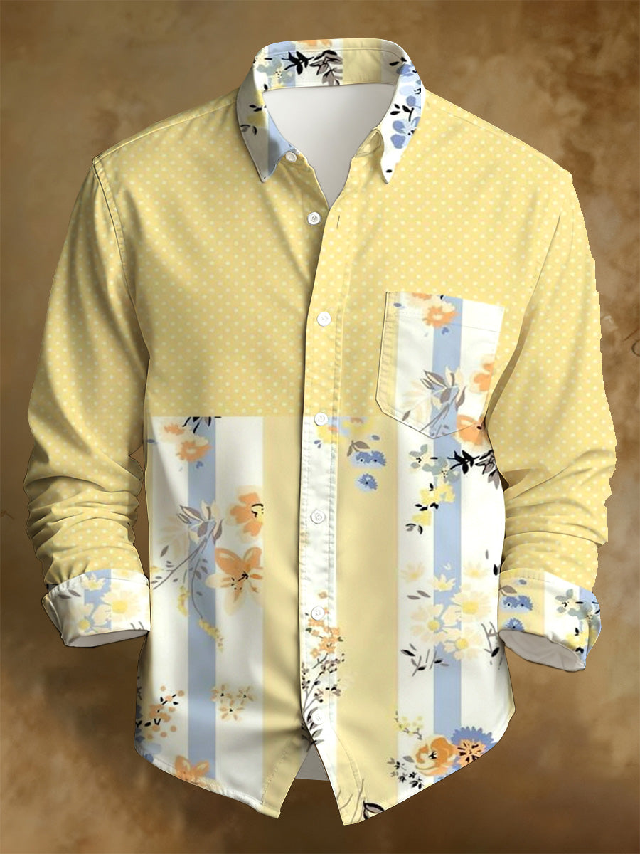 Men's Business Style Distressed Printed Long-Sleeved Shirt