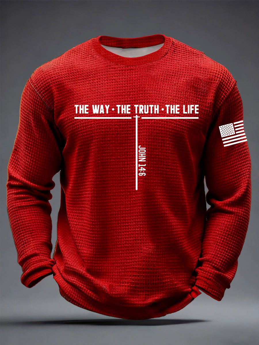 Men's Jesus The Way The Truth The Life Cross Waffle Long Sleeve T-Shirt