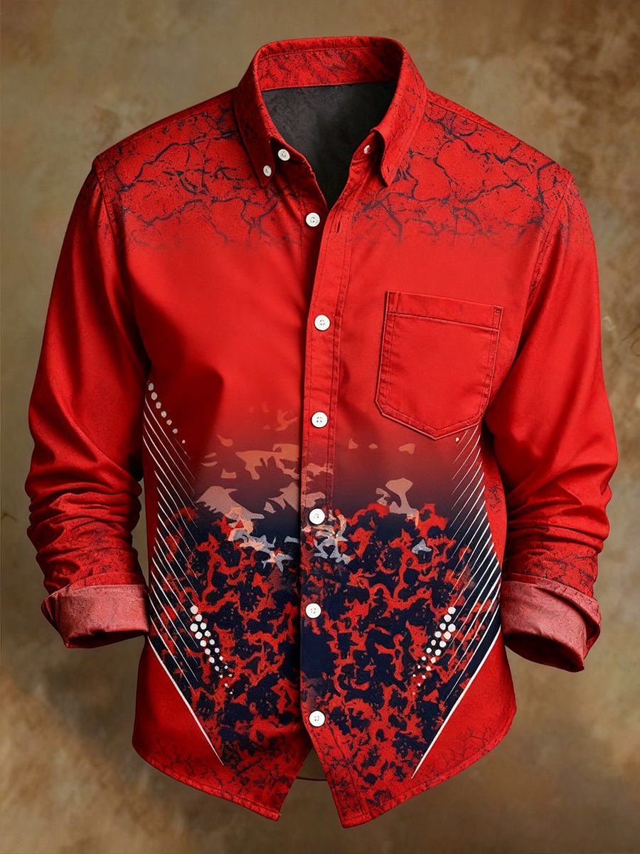Men's Retro Abstract Art Print Comfortable Business Style Shirt