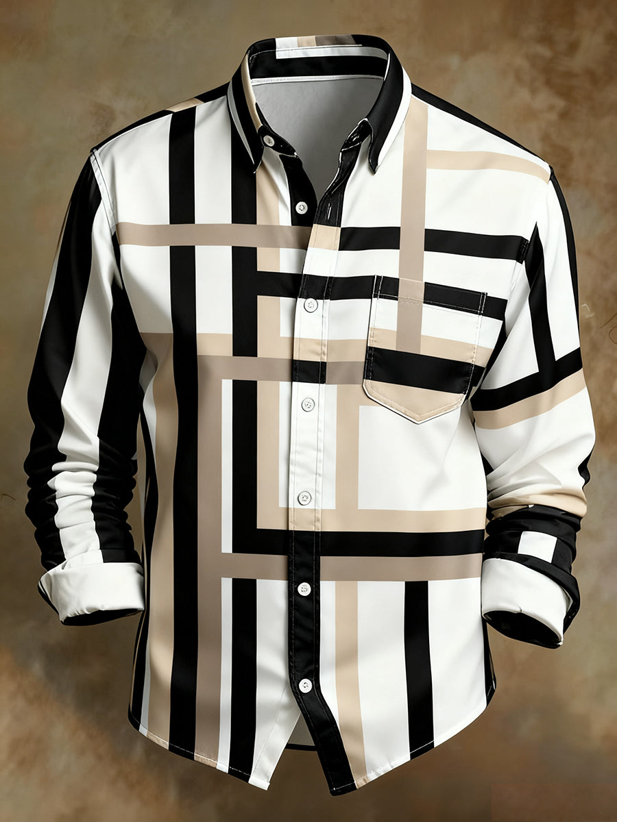 Men's Retro Abstract Art Print Comfortable Business Style Shirt