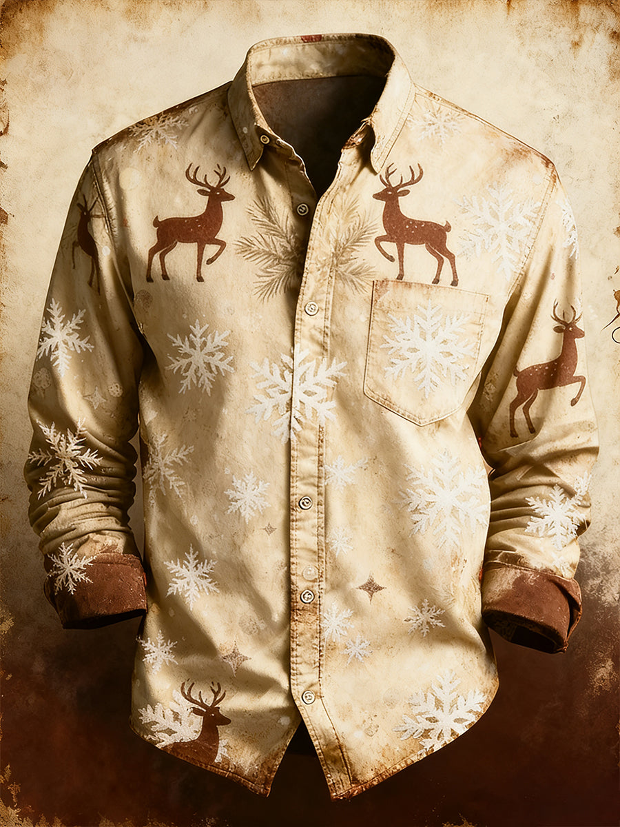 Men's Retro Christmas Casual Comfort Long-Sleeved Shirt