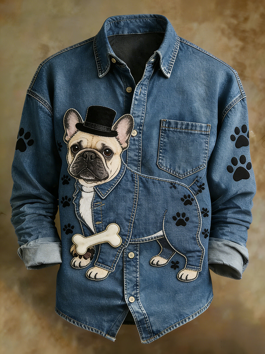 Men's Retro Art Print Comfortable Business Long-Sleeve Shirt