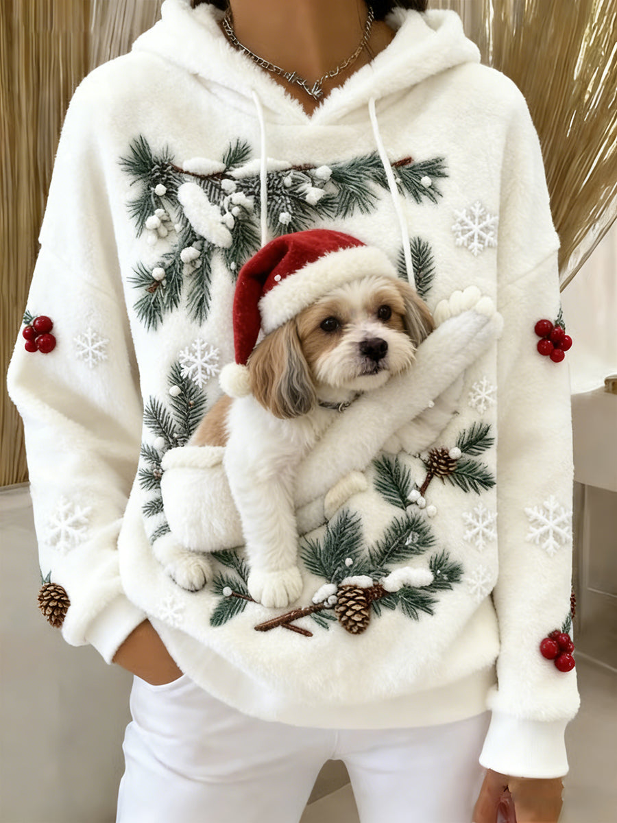 Women's Retro Animal Art Print Comfortable Flannel Hooded Sweatshirt