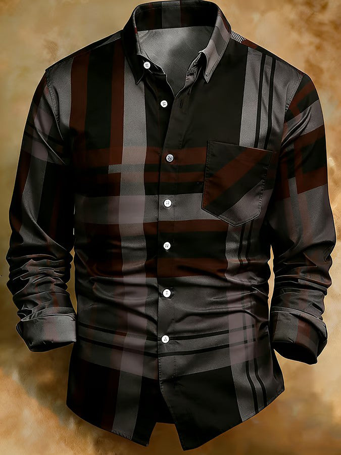 Men's Retro Abstract Art Print Comfortable Business Style Shirt