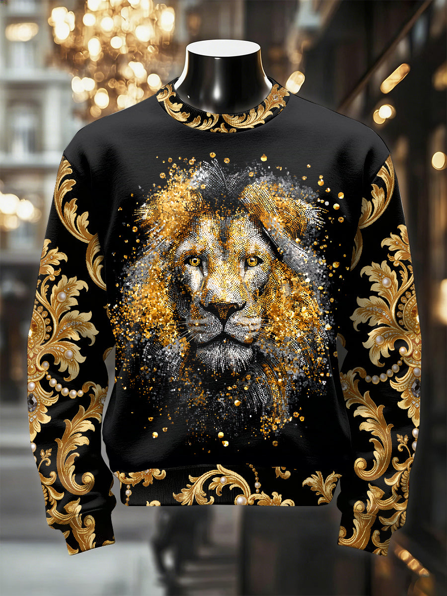 Men's Retro Luxurious Lion Print Casual Sweatshirt
