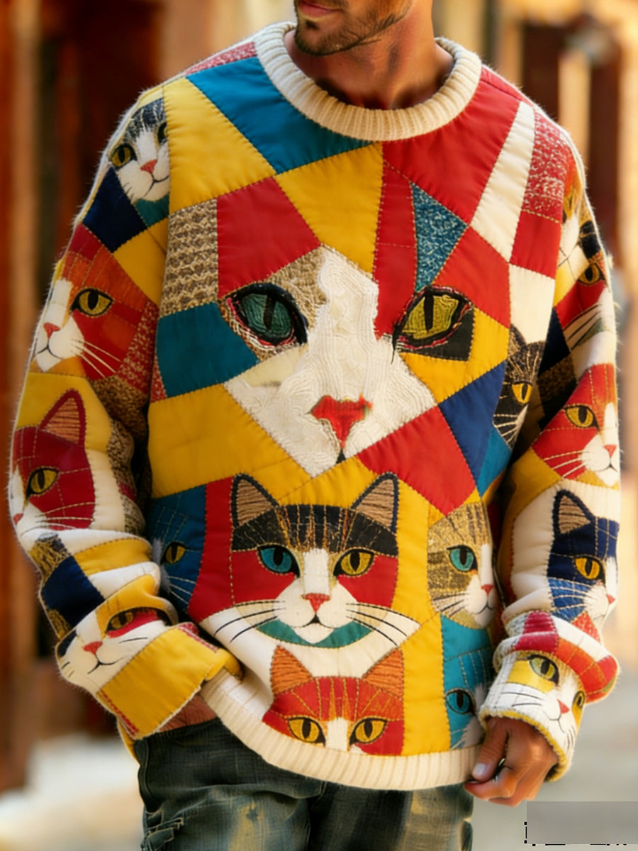 Men's Retro Abstract Animal Art Print Comfortable Knit Top
