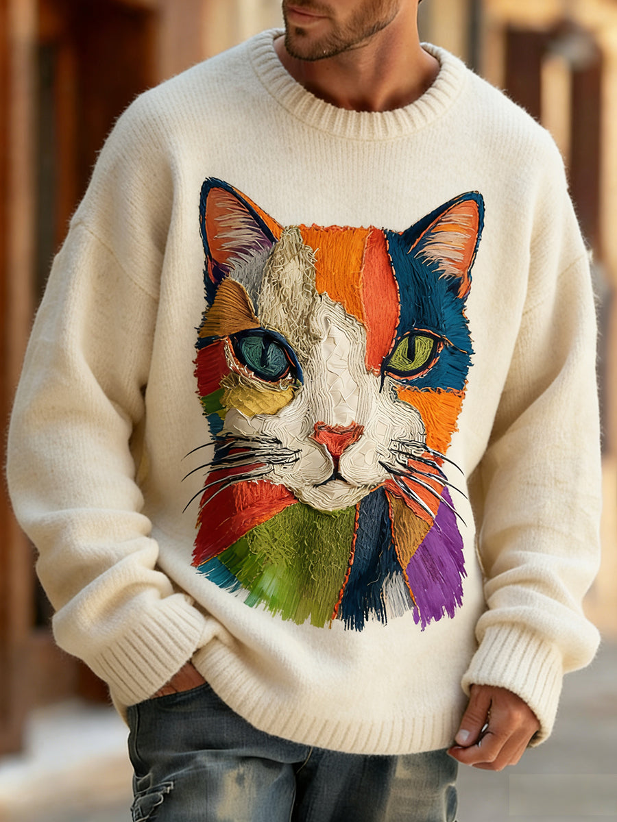 Men's Retro Abstract Animal Art Print Comfortable Knit Top