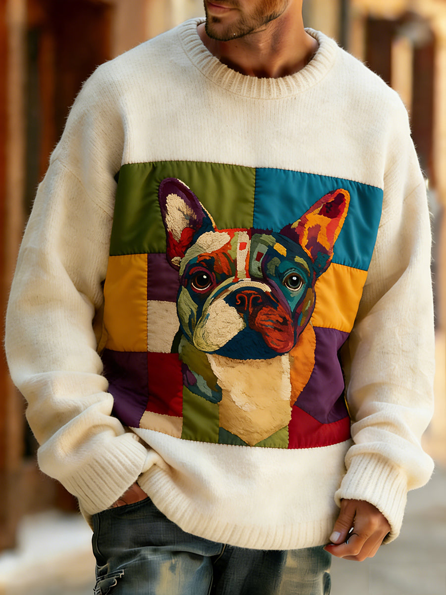 Men's Retro Abstract Animal Art Print Comfortable Knit Top