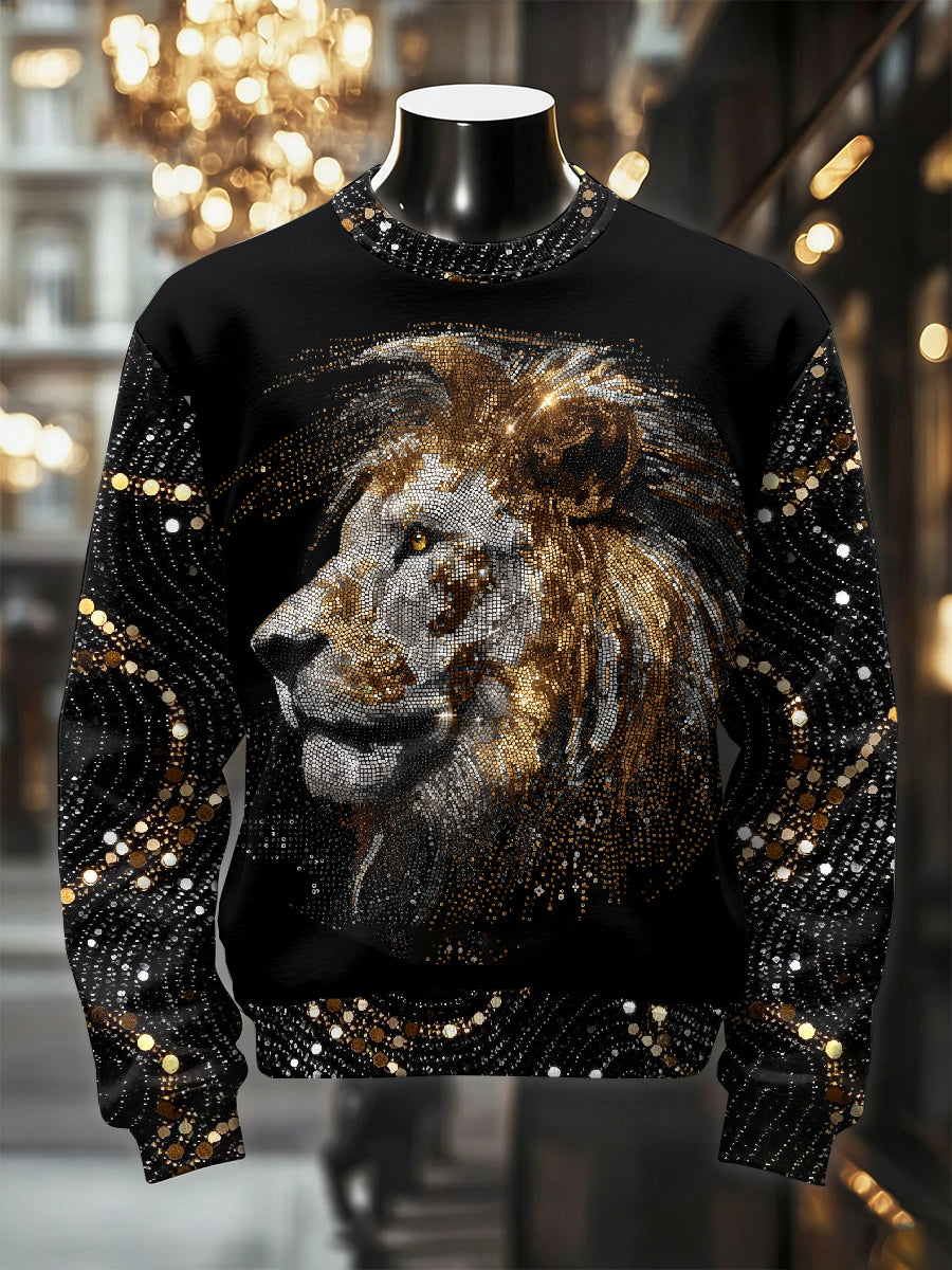 Men's Retro Luxurious Lion Print Casual Sweatshirt