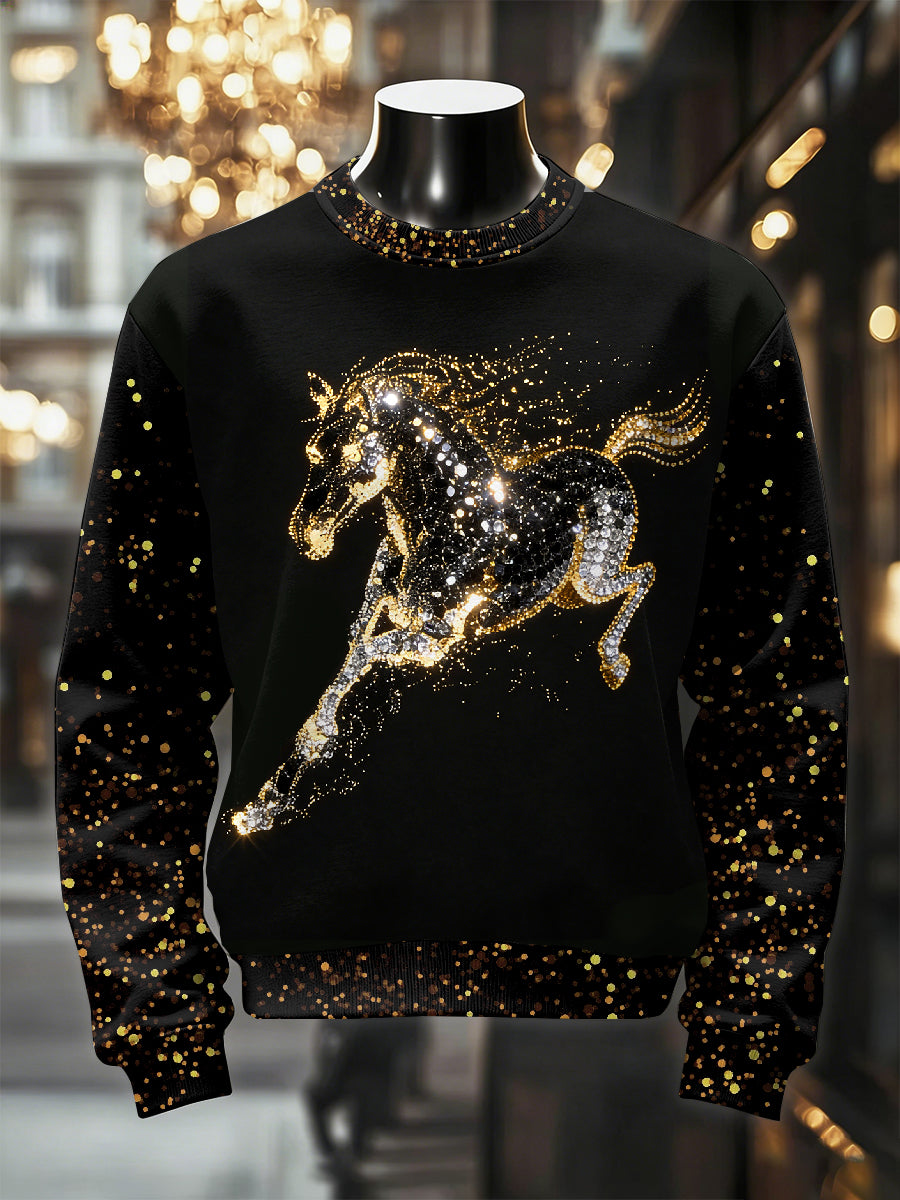 Men's Retro Luxurious Horse Print Casual Sweatshirt