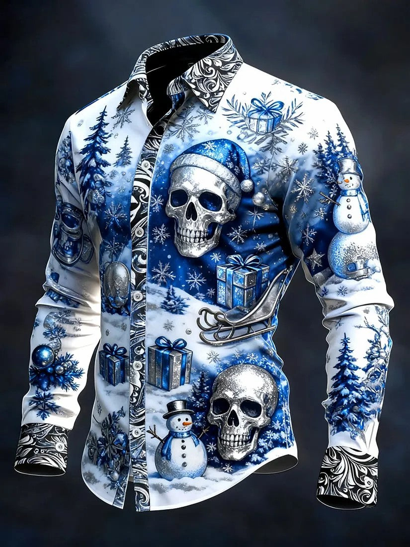 Men's Vintage Christmas Skull Long Sleeve Shirt