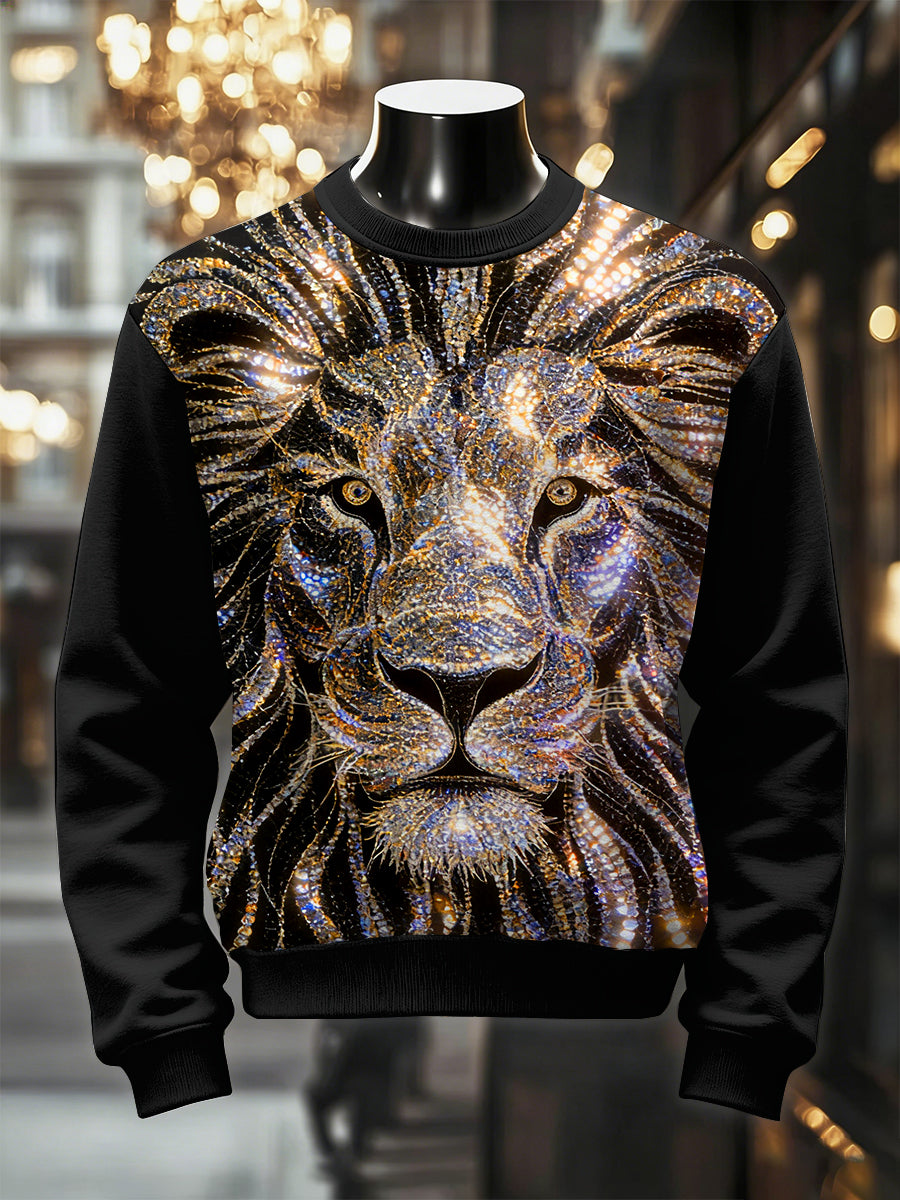 Men's Retro Luxurious Lion Print Casual Sweatshirt